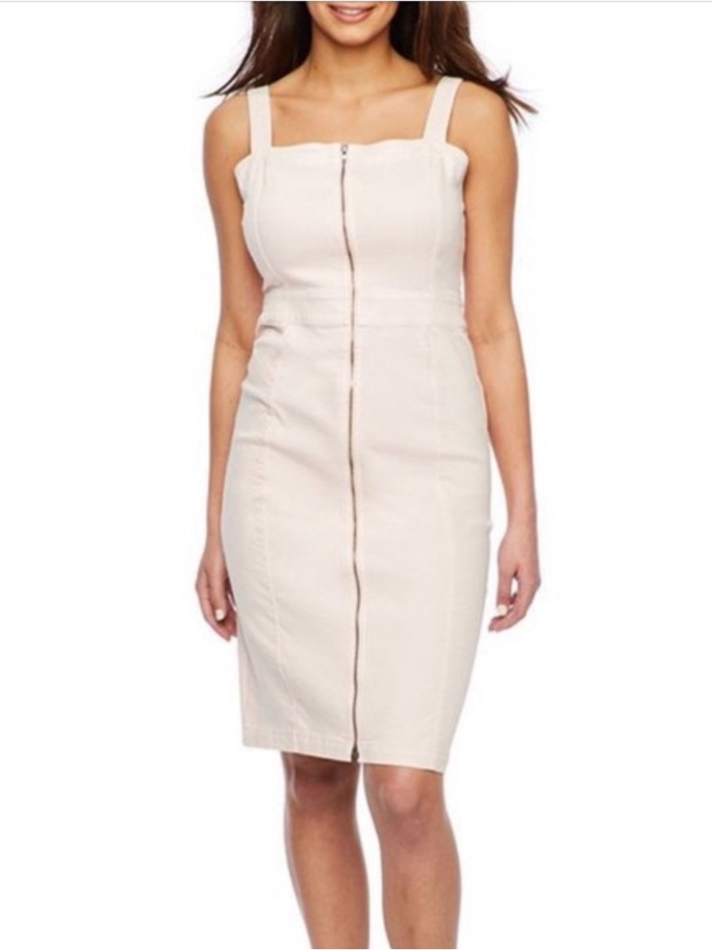 Bold Elements Pink Denim Jumper Front-Zip MIDI Dress